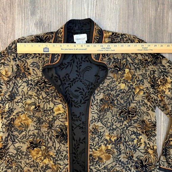 Coldwater Creek Women L Embroidered Floral Reversible Kimono Jacket Gold Black - Picture 6 of 9